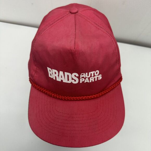 Vintage SnapBack Hat Cap Red Brads Auto Parts Rope Brim Adjustable Faded - Picture 8 of 12